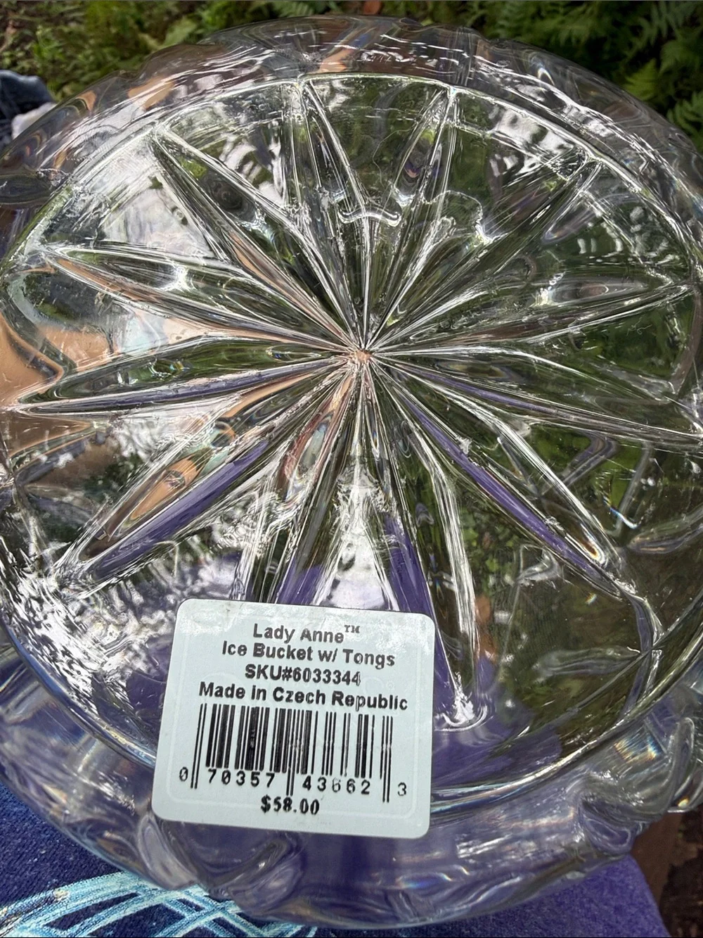 Gorham Lady Anne Lead Crystal Ice Bucket with Silver Plate Tongs